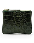 Small leather makeup bag, green croc, front