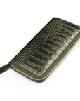 Tall leather zip around accordion purse,  green croc, front