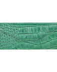 Triangular leather glasses case, green croc, front