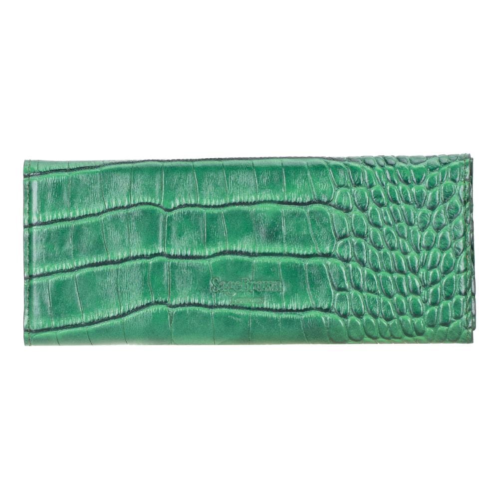 Triangular leather glasses case, green croc. back