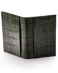 Leather travel card wallet, green croc, back