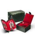 Compact leather jewellery box, green croc, lifestyle