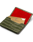 Leather business card holder with magnetic closure, green croc, inside