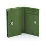 Expandable leather business card holder, green, open