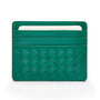 Flat woven leather card holder, green, front
