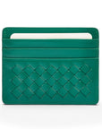 Flat woven leather card holder, green, front