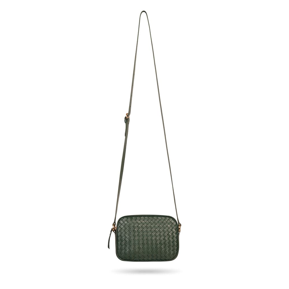 Ivy woven camera bag, green, with shoulder strap