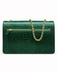 Leather chain bag, green python, back
