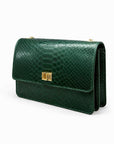 Leather chain bag, green python, side