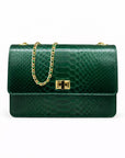 Leather chain bag, green python, front