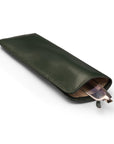 Large leather glasses case, soft green, inside