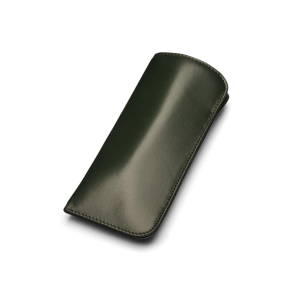 Large leather glasses case, soft green, front