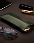 Large leather glasses case, soft green, lifestyle