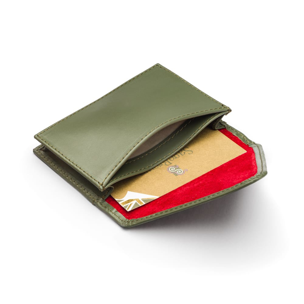 Leather business card envelope, green, inside