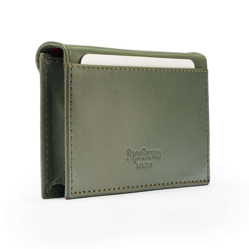 Leather business card envelope, green, back