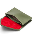 Leather business card envelope, green, open