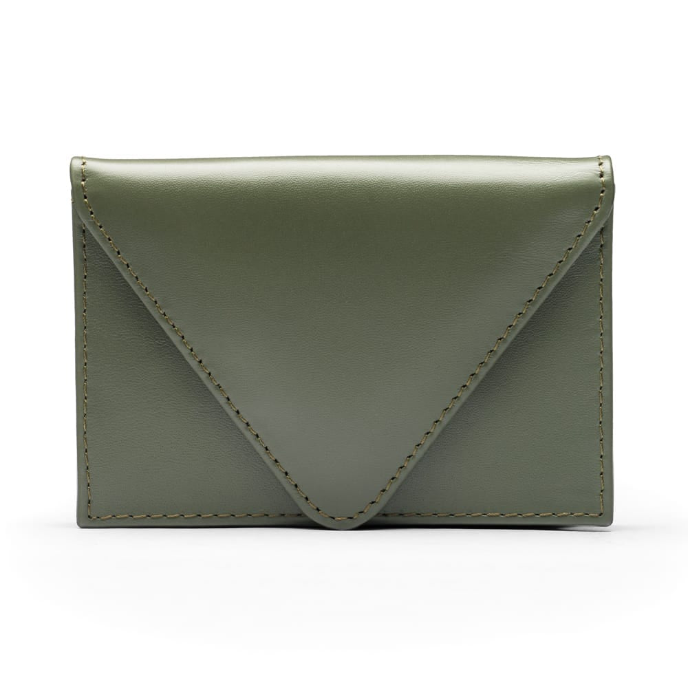 Leather business card envelope, green, front