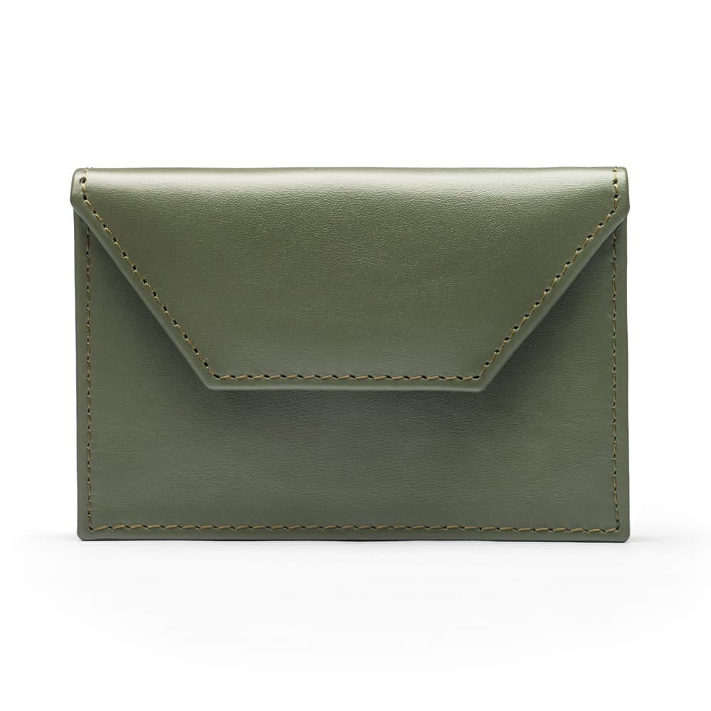 Leather business card holder, green, front