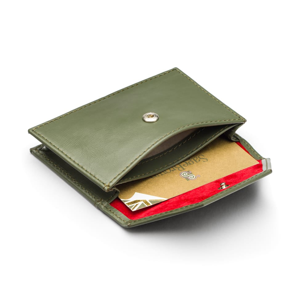 Leather business card holder, green, inside