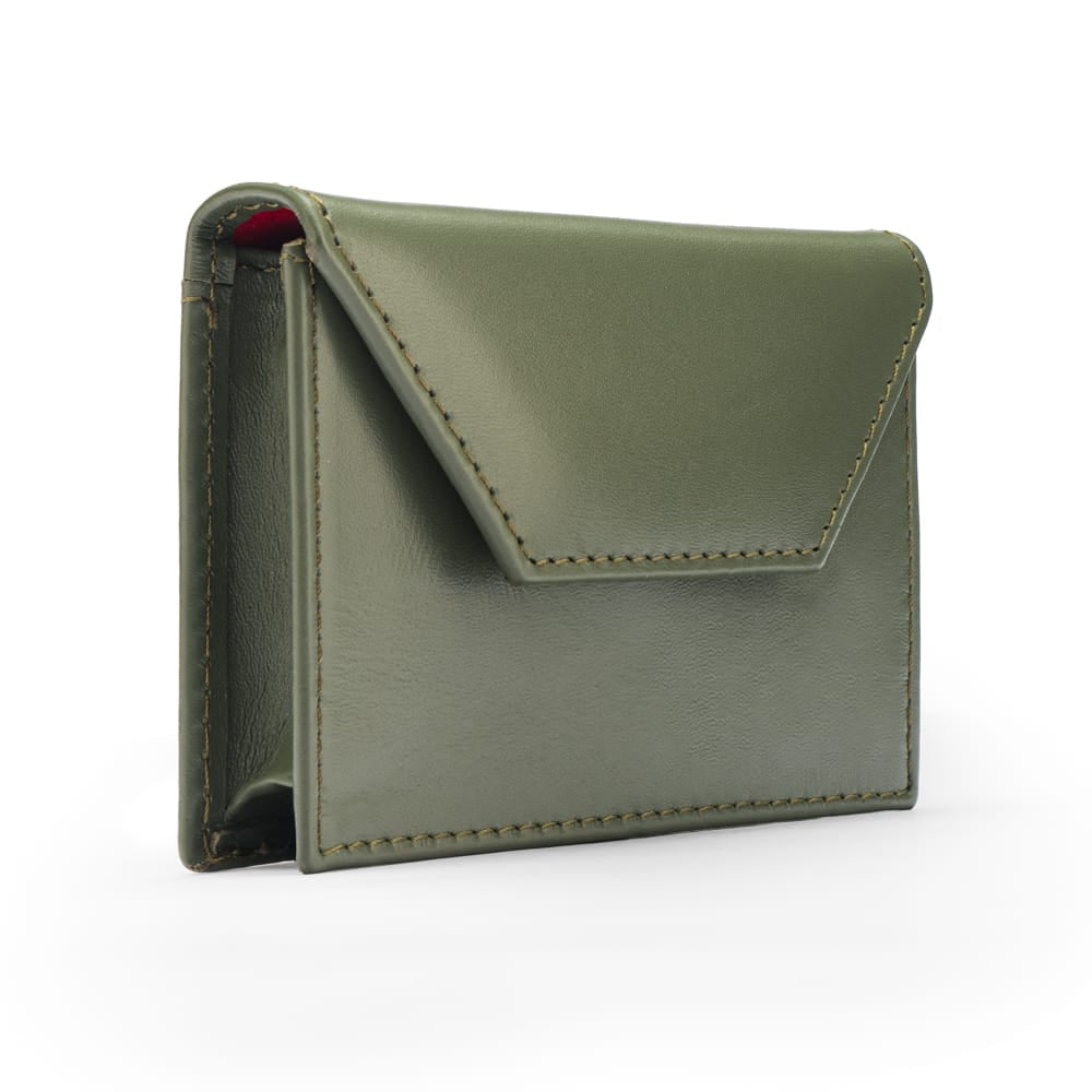 Leather business card holder, green, side