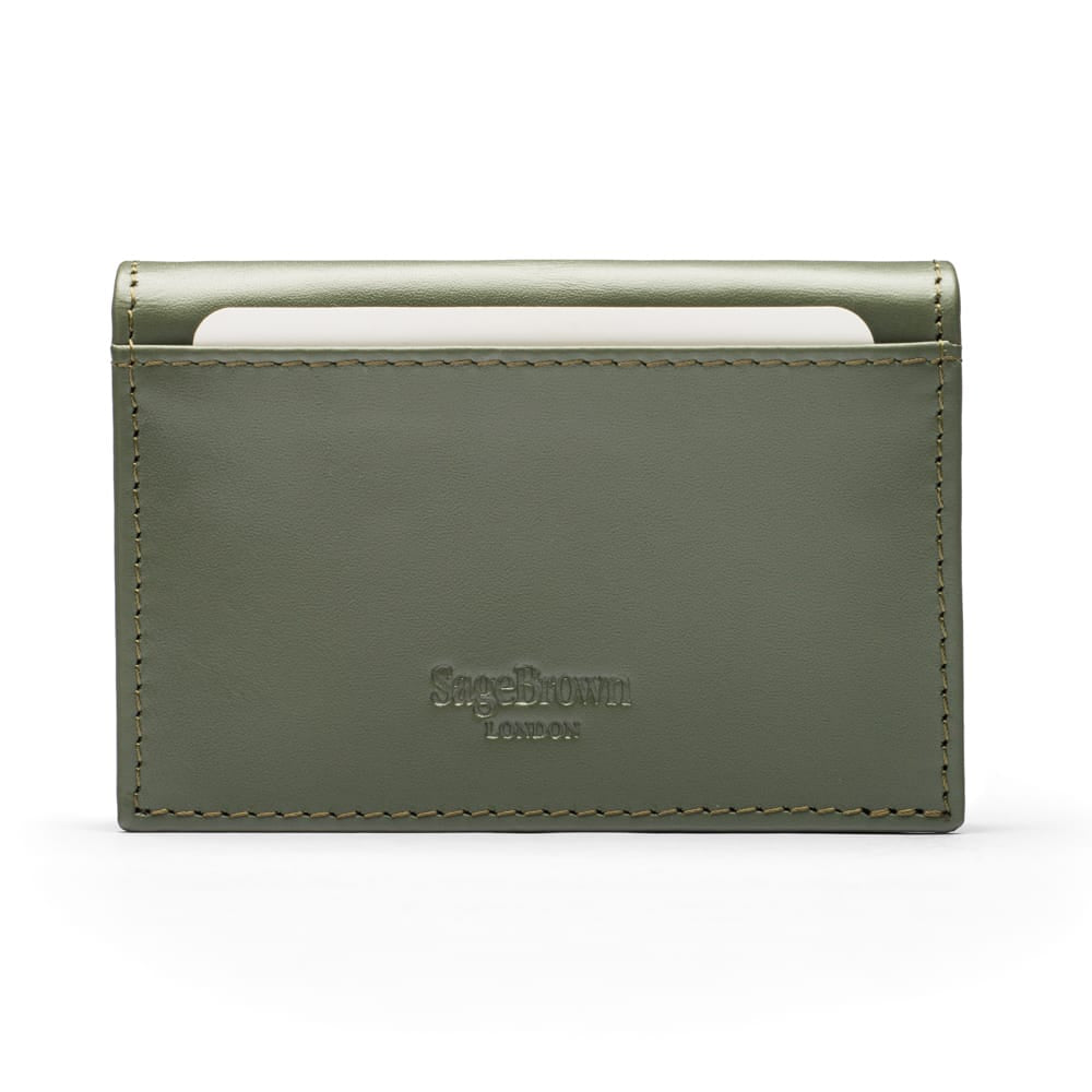 Leather business card holder, green, back
