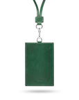 Leather lanyard ID card holder, green, back