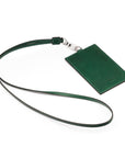 Leather lanyard ID card holder, green, back strap