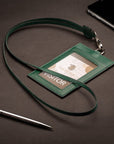 Leather lanyard ID card holder, green, lifestyle