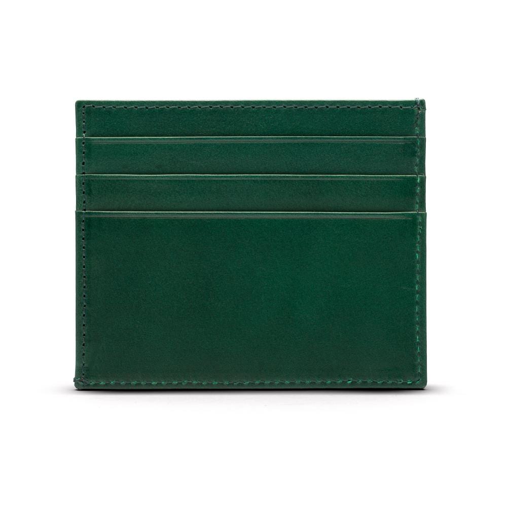 Leather side opening flat credit card case, green, front