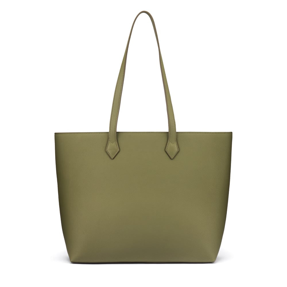 Luxury Leather Tote Bag and Shopper, Green, front