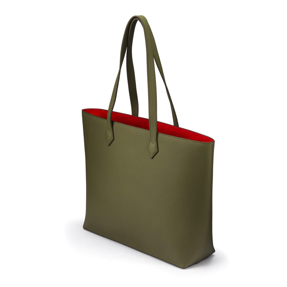 Luxury Leather Tote Bag and Shopper, Green, side view