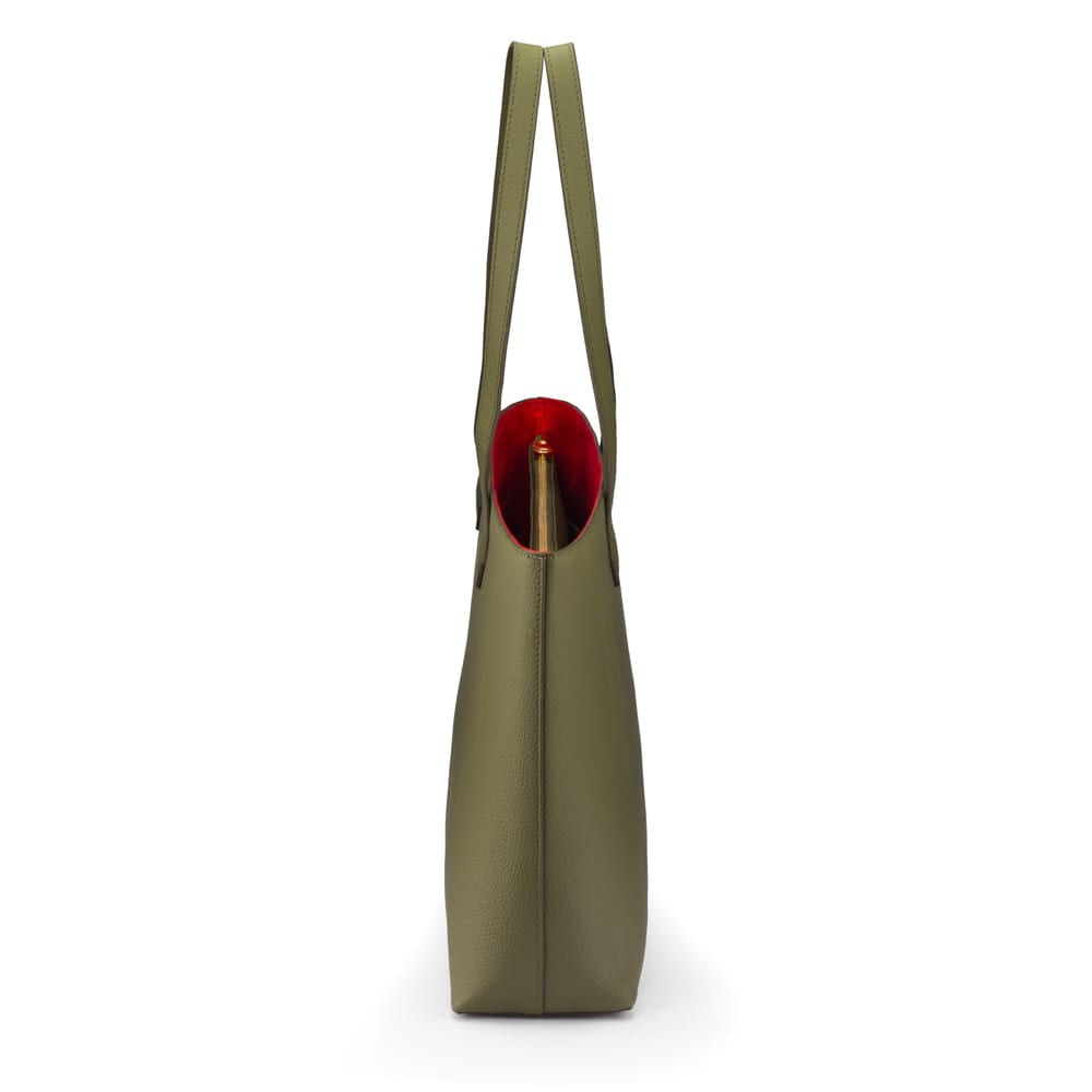 Luxury Leather Tote Bag and Shopper, Green, side