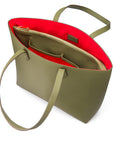 Luxury Leather Tote Bag and Shopper, Green, open