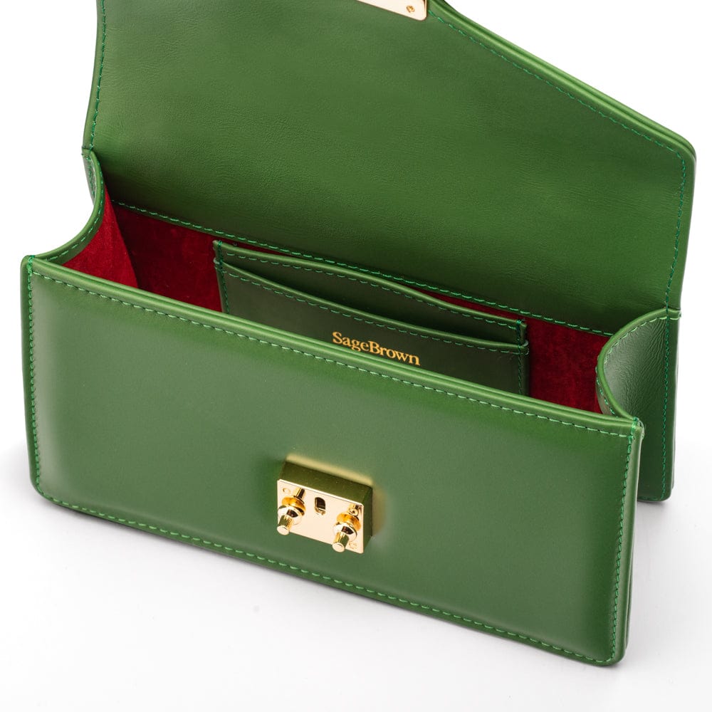 Maya top handle bag, green, inside
