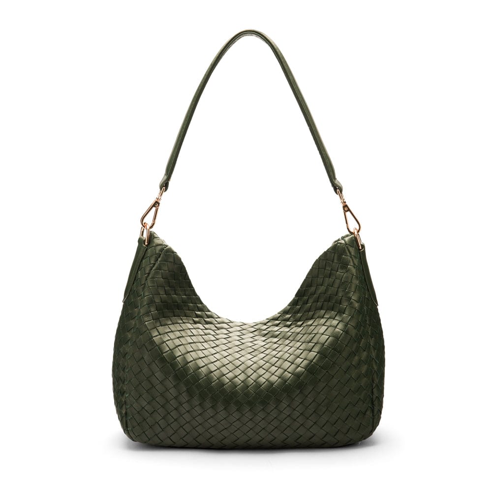 Melissa slouchy leather woven bag with zip closure, green, back