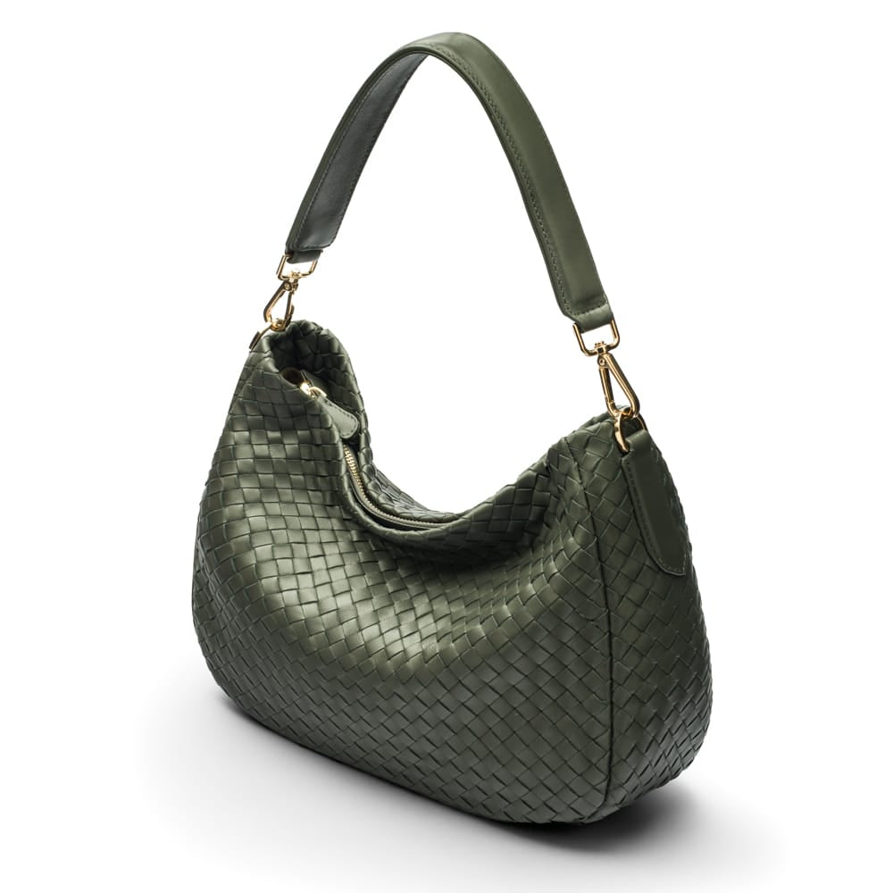 Melissa slouchy woven leather bag, green, side