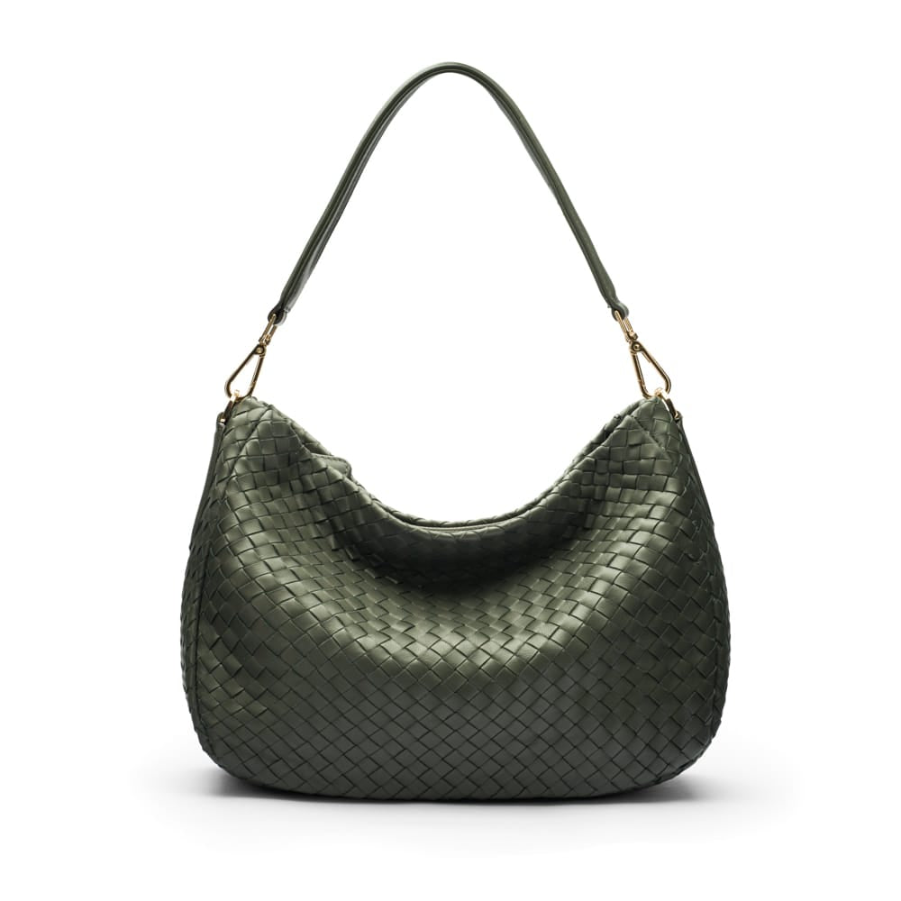 Melissa slouchy woven leather bag, green, front