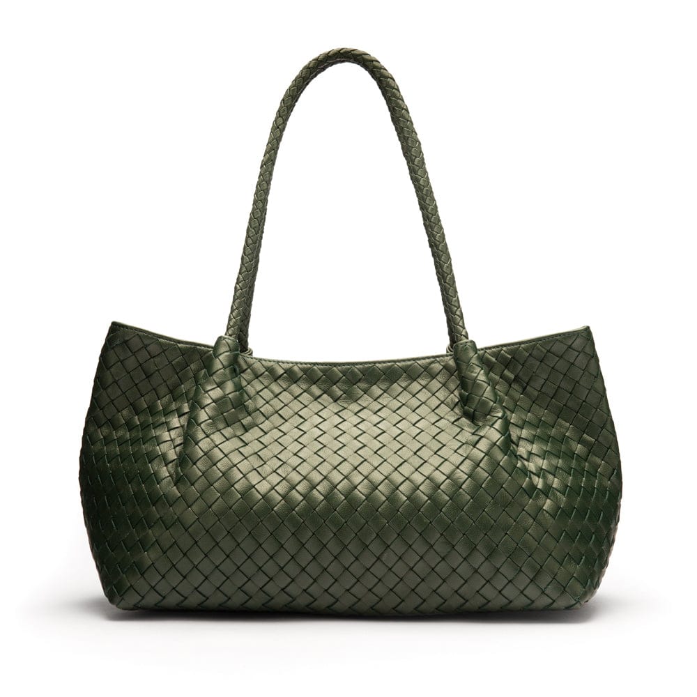 Midi woven leather bag, green, front