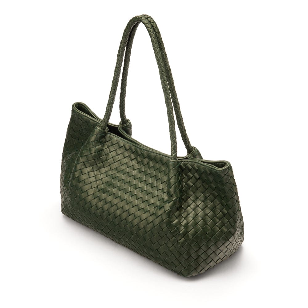 Midi woven leather bag, green, side