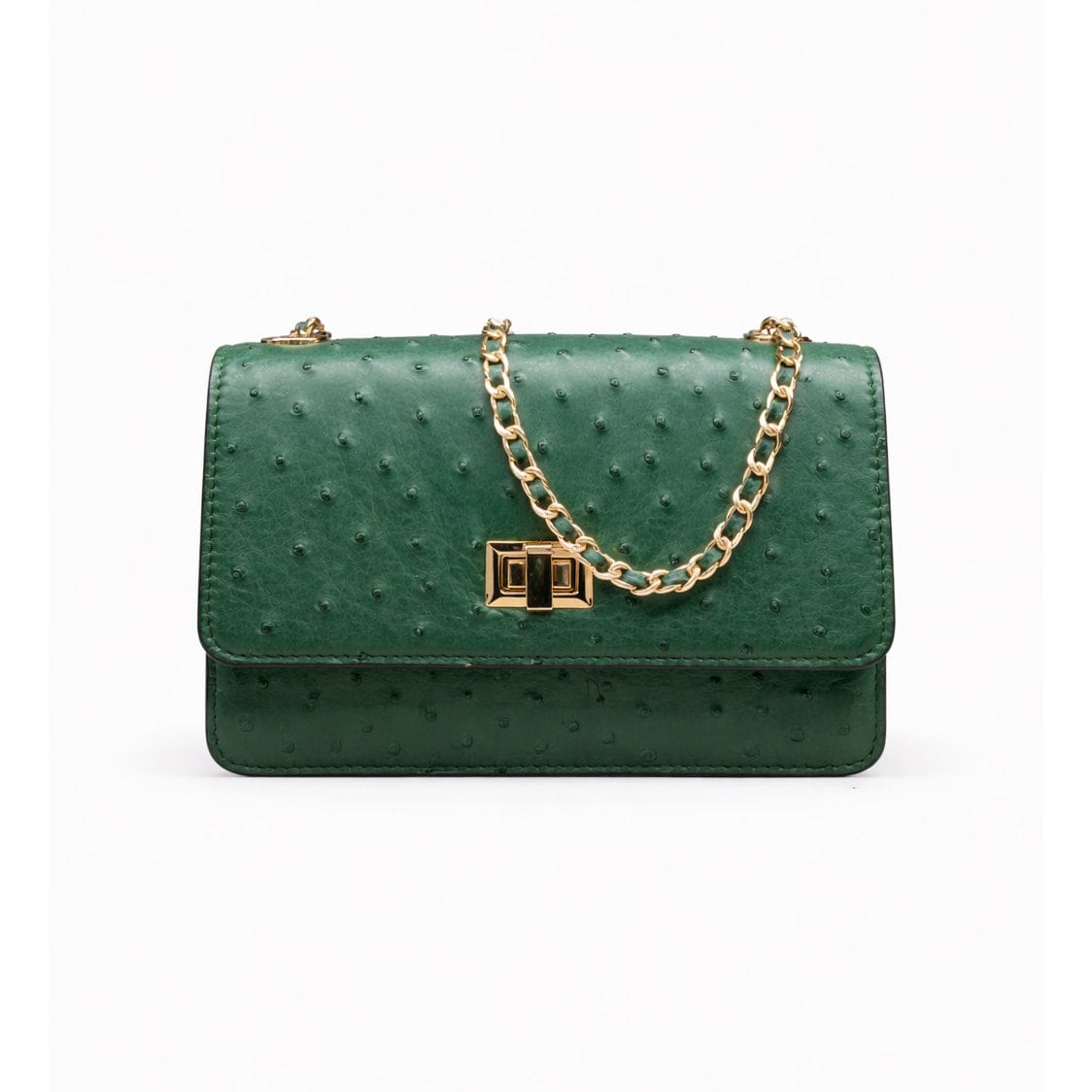 Mini Julia bag, green ostrich, front