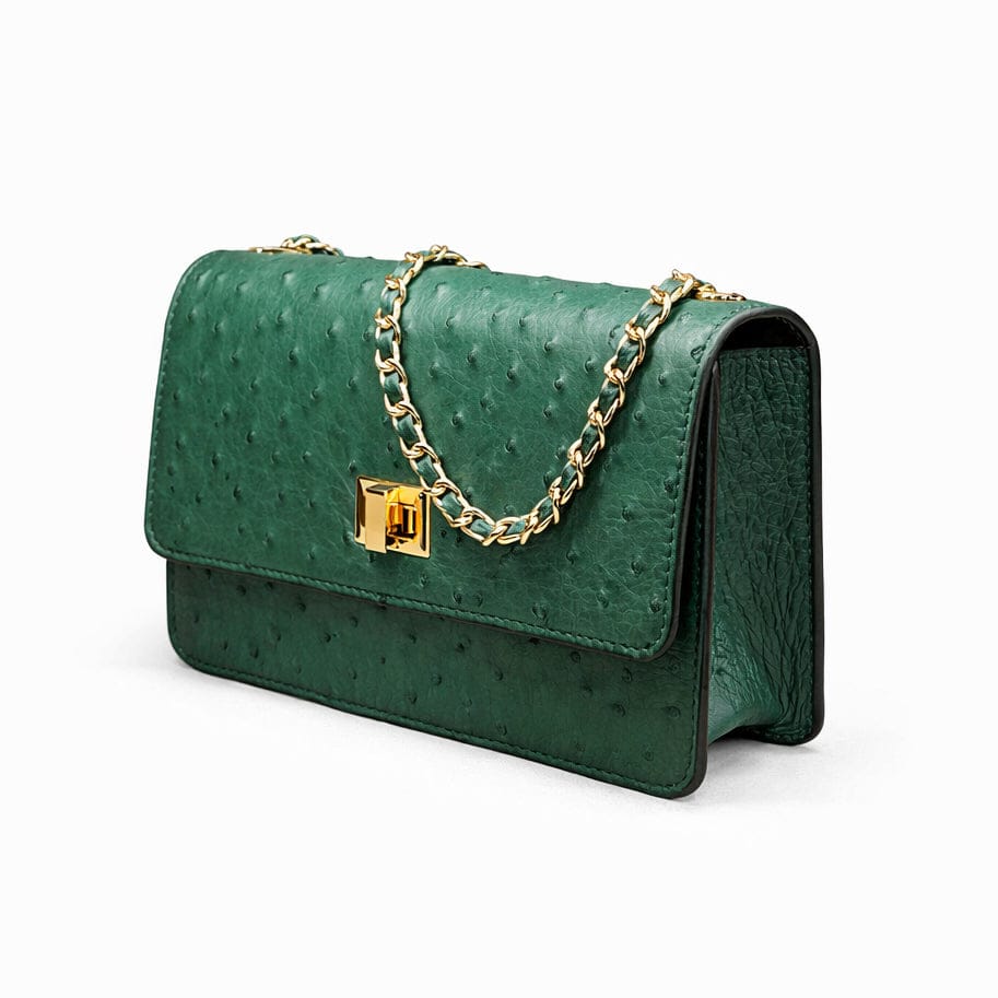 Mini Julia bag, green ostrich, side