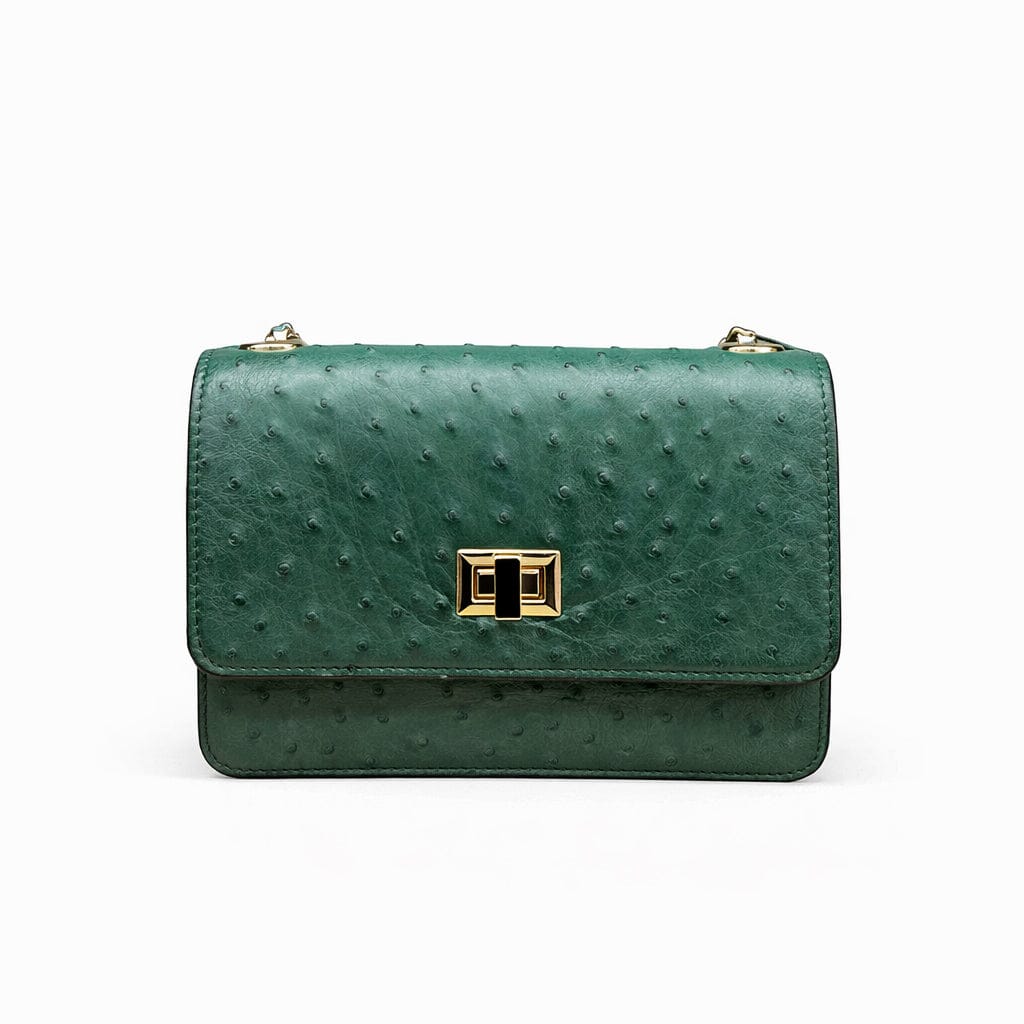 Mini Julia bag, green ostrich, front view