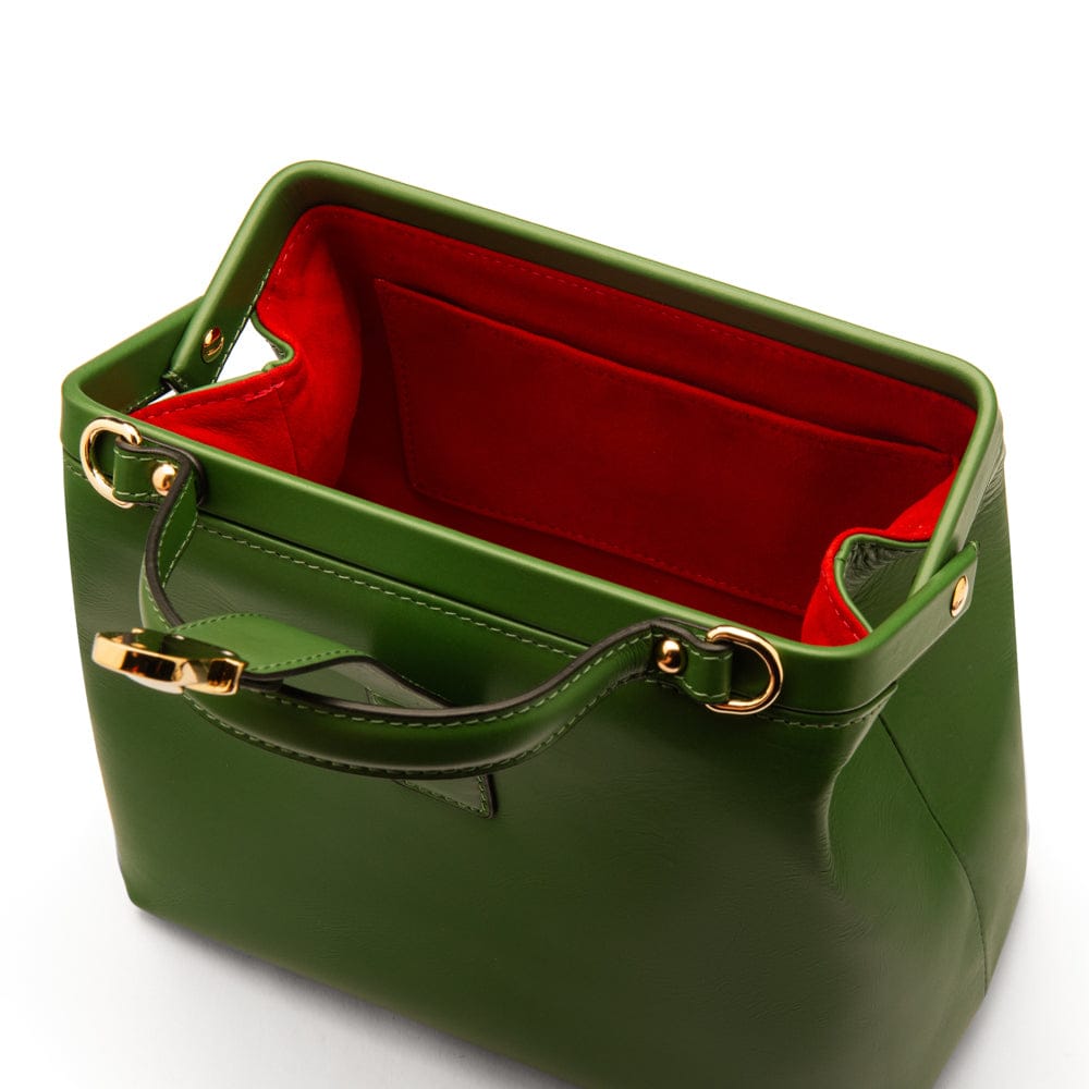 Mini leather Gladstone bag, green, open