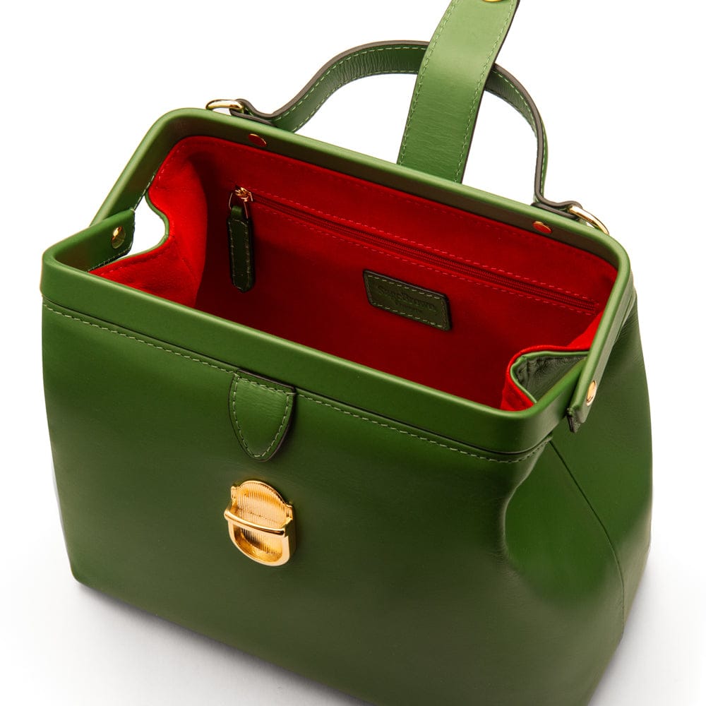 Mini leather Gladstone bag, green, inside