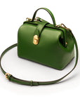 Mini leather Gladstone bag, green, with shoulder strap