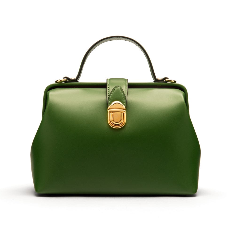 Mini leather Gladstone bag, green, front
