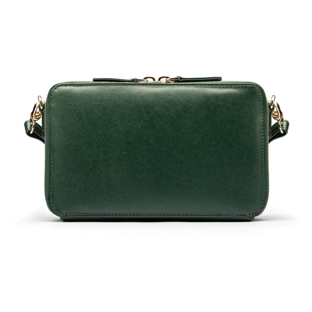 Small leather shoulder bag, green saffiano, back
