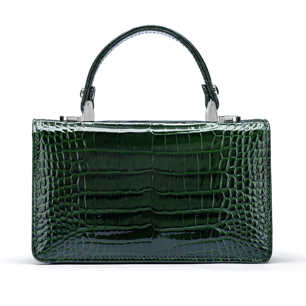 Luxury Leather Maya Top Handle Crossbody Bag, Green Patent Croc, back