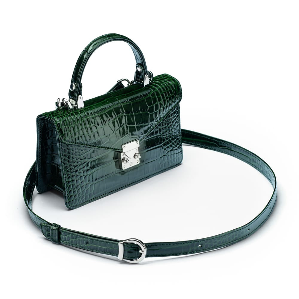 Luxury Leather Maya Top Handle Crossbody Bag, Green Patent Croc, side