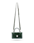 Luxury Leather Maya Top Handle Crossbody Bag, Green Patent Croc, with shoulder strap